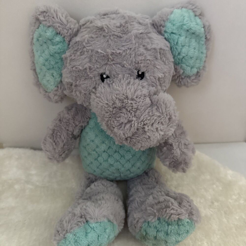 Spark Create Imagine Plush Elephant Gray Aqua Toy Rattle Crinkle 14" Stuffed